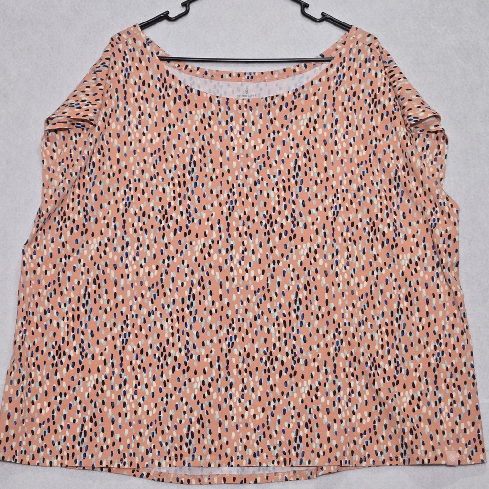 THIRDLOVE Women's Plus‎ Size 3X Orange Dot Print Boat Neck Dolman Sleeve Top